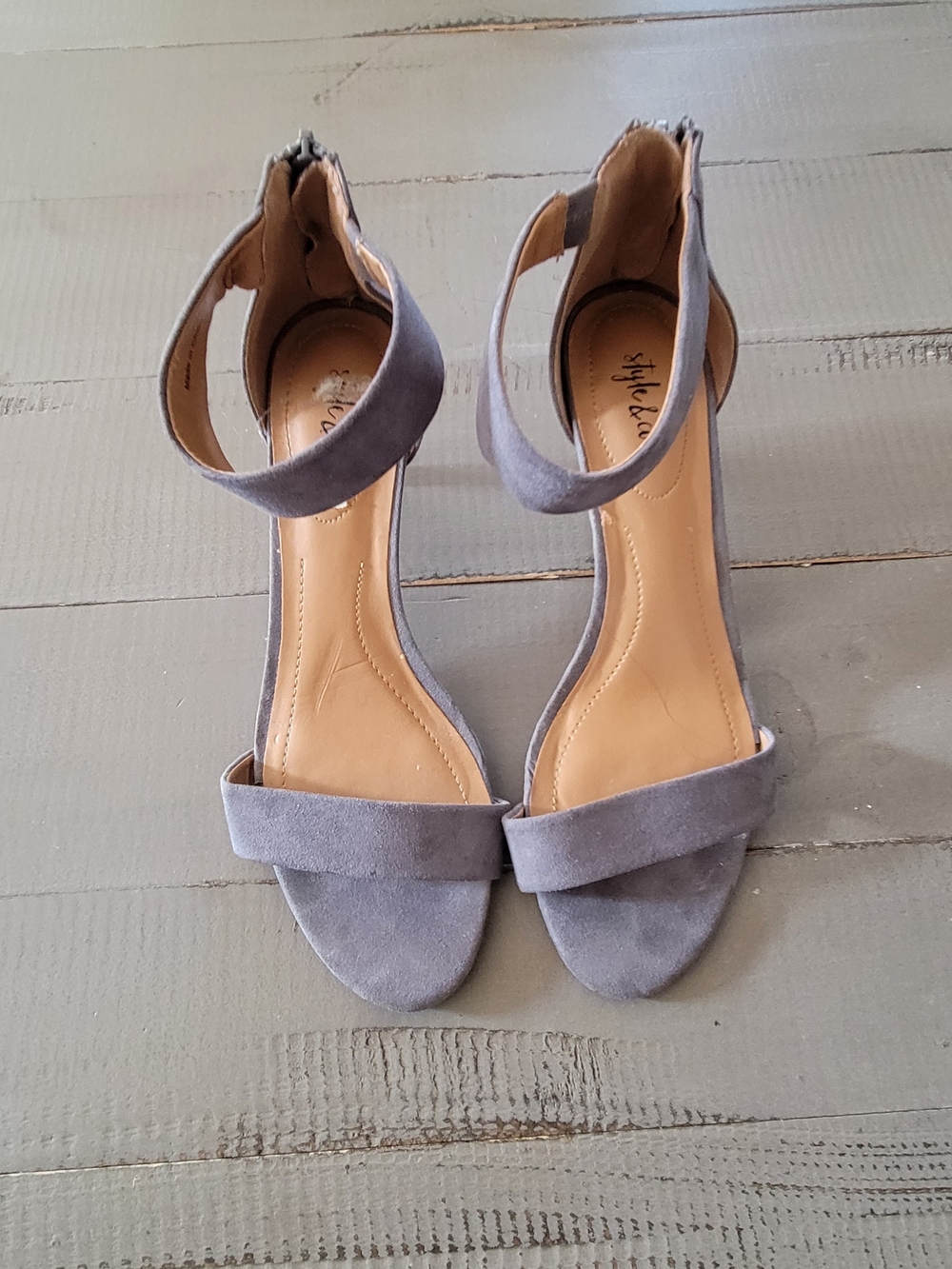 Style & Co. Women's Gray Ankle-Strap Suede 2.5" Heels